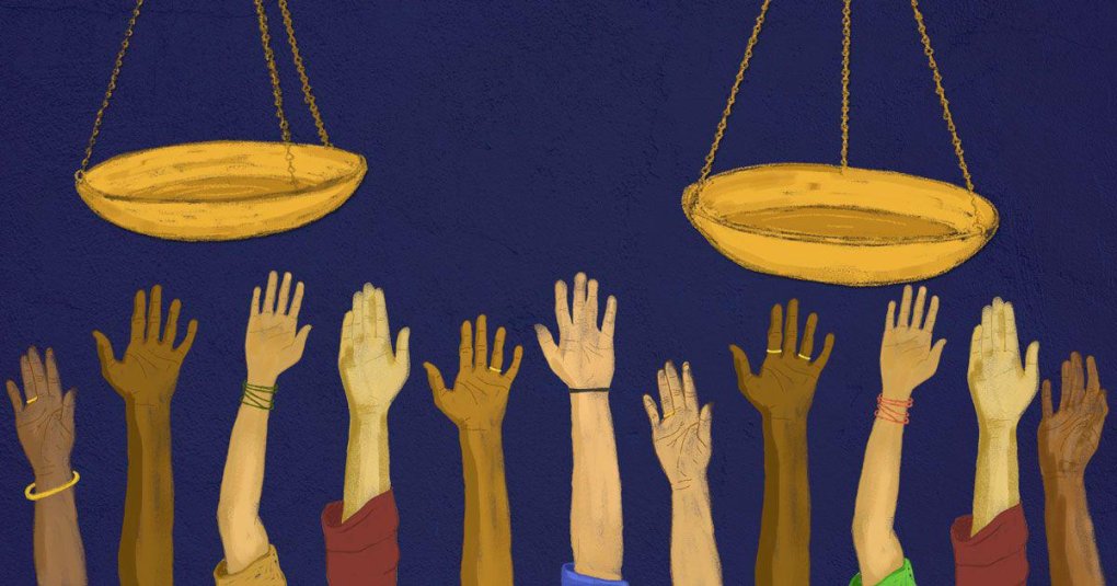 illustration-hands reaching out to the scales of justice-justice