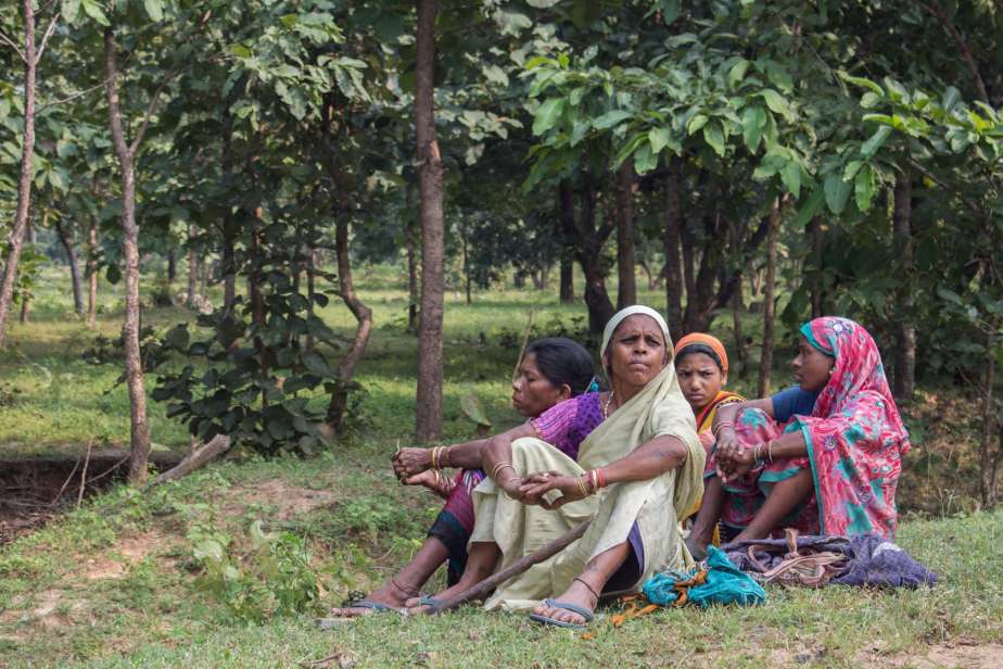 women sitting at the edge of a teak plantation-tribal